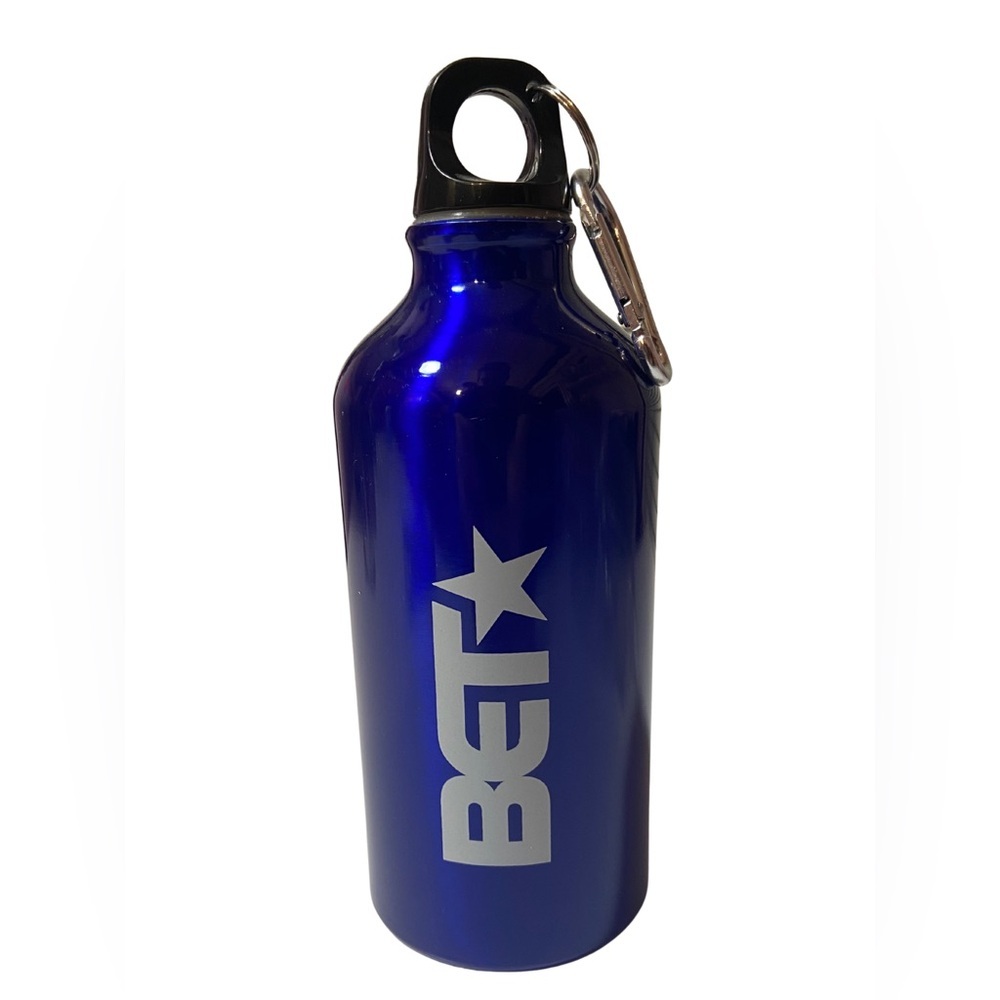BET Branded Blue Aluminum Water Bottle with Carabiner Clip